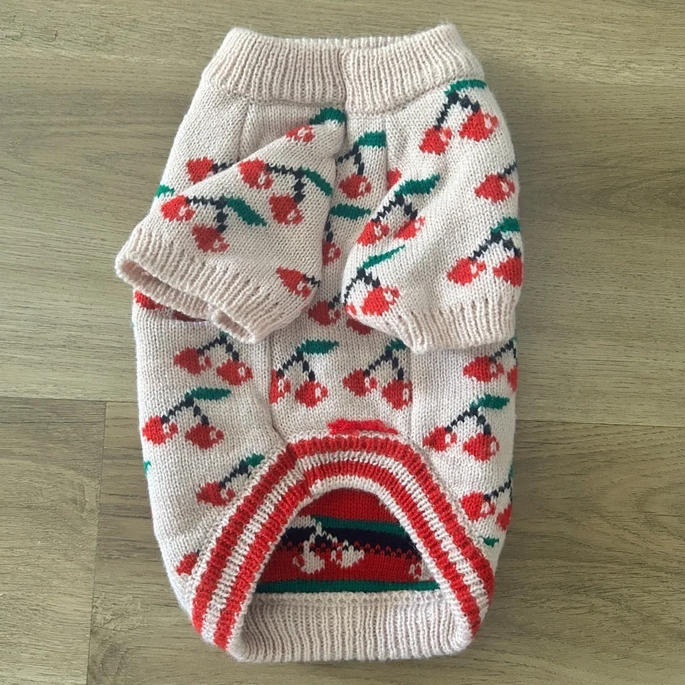 Cherry Print Knit Dog Sweater, Size: Medium- NWOT